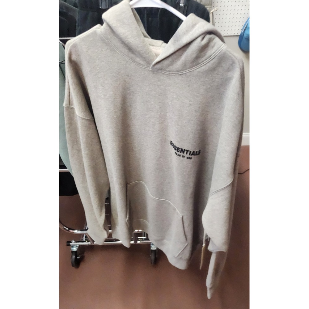 Fear of God Essentials Hoodie Mens Oatmeal Heather Grey  Pullover Sweatshirt Lg